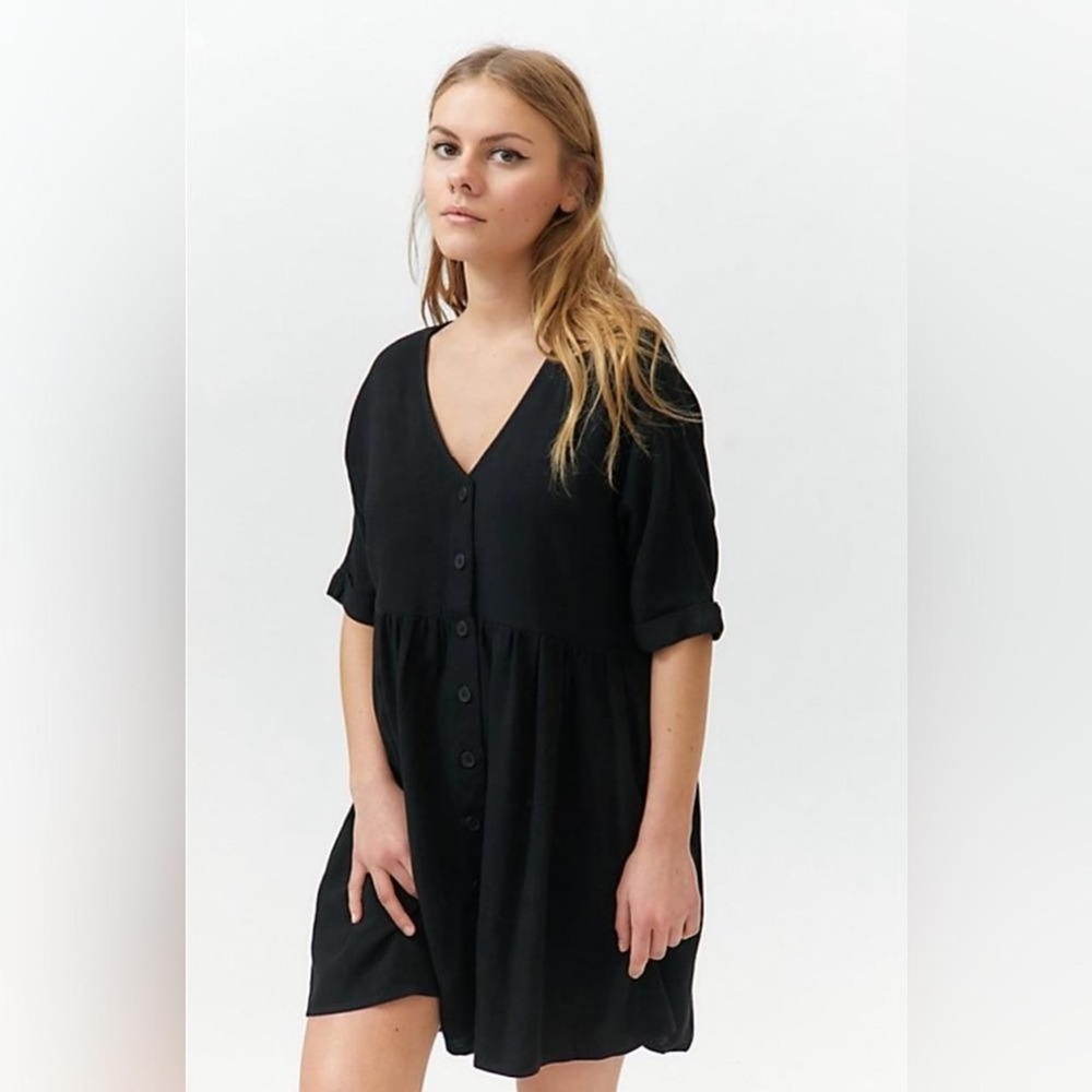 Black Button-Down Women's Mini Dress